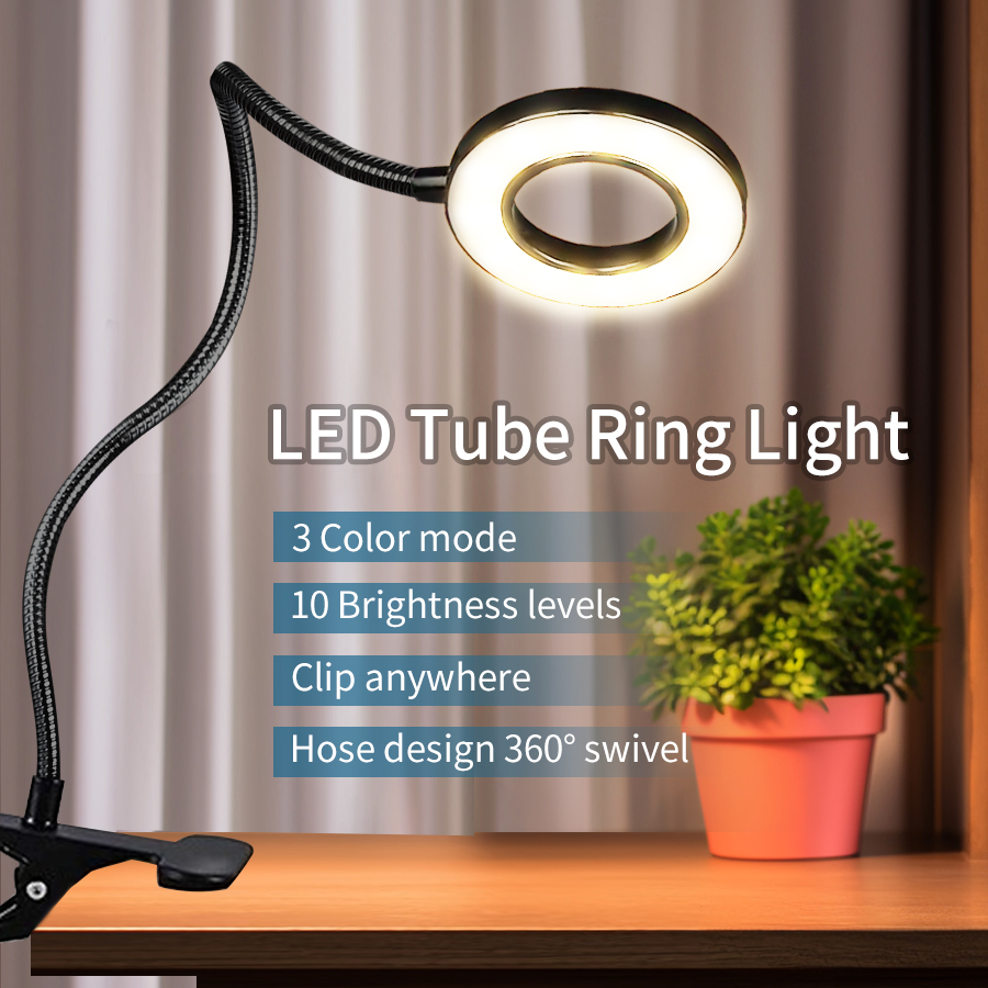 LED Desk Clip Study Lamp USB 3 Colours Adjustable Bedside Desk Night Lamp Multi-purpose Flexible Black Reading Lights