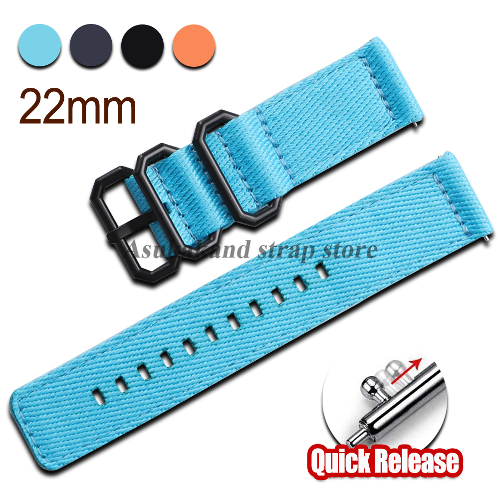 Nylon Srtap 22mm for for Watchband Men Women Canvas for watch 46mm WatchStrap Black Buckle Bracelets