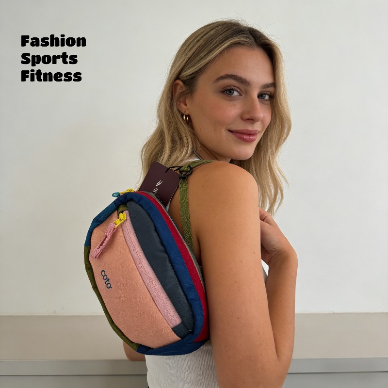 New Summer Waterproof Nylon Dopamine Outdoor Sports Waist Bag 1.5L Fashionable Contrast Mini Handheld Crossbody Bag