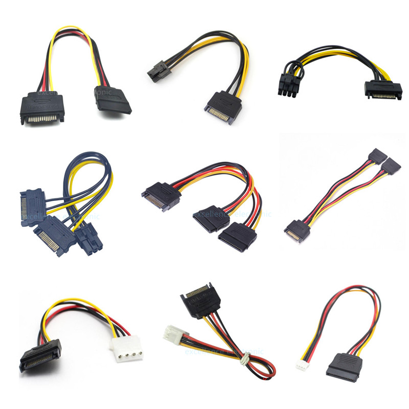 1PCS SATA Hard Drive Power Cable 15 Pin Male to Female Extension Data Cable PH/XH/VH Sata to 4/6P 8P Graphics Card Power Cable