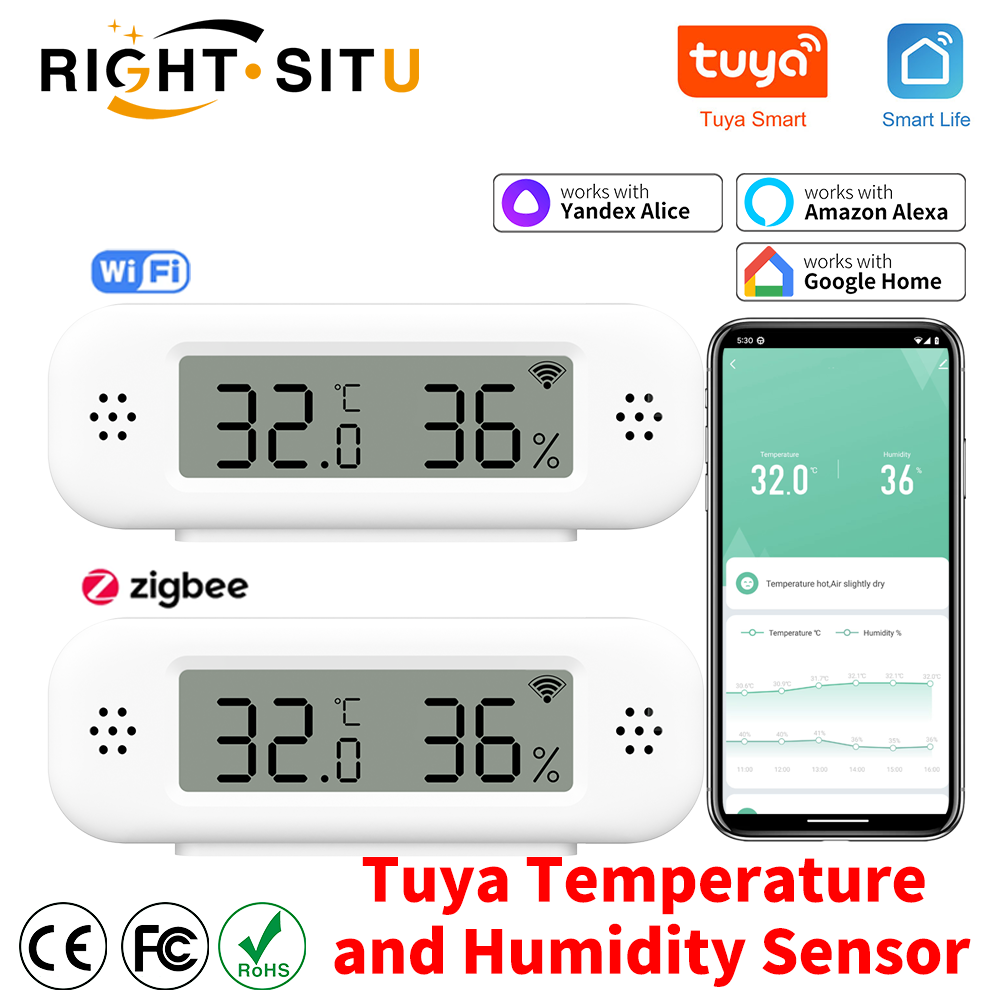 Tuya Zigbee WiFi Mini Temperature Humidity For Smart Home Thermometer Hygrometer APP Remote Work with Home Yandex Alexa