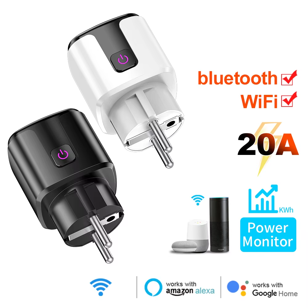 Tuya Smart EU Plug WiFi+Bluetooth 20A Socket With Power Monitoring Timer Child Lock Outlet Home Alice SmartThings Alexa