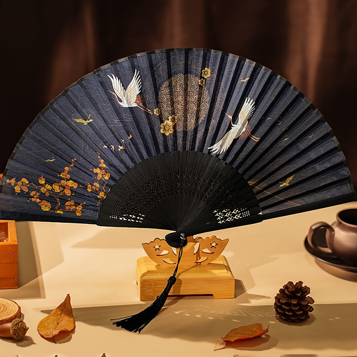 1pc Folding Bamboo Fan Ancient Style Fan Chinese Style Small Fan Dress Decoration Student Fan