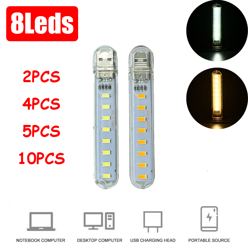 2/4/10PCS USB LED Mini Book Light DC 5V LED Desk Reading Lamp Portable LED Night Light For Power Bank Laptop Computer Lighting