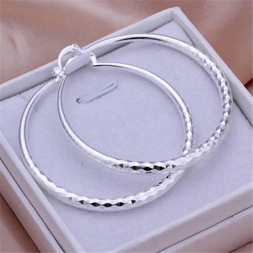 Hot Charms fine 925 Sterling Silver 5CM circle hoop Earrings for Women fashion Pretty wedding party Jewelry Holiday
