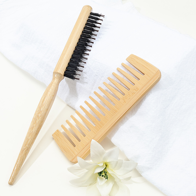 Three Rows Styling Brush & Natural High-Quality Bamboo Comb, All Hairstyles Comb