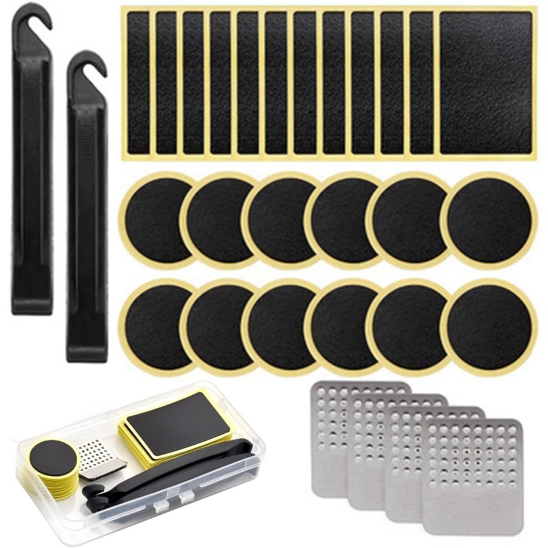 30PCSSelf-Adhesive Repair Tyre Patch Bicycle Punch Repair Kit, Motorcycle & Bicycle Metal Tire Punch Repair Patches Tire Lever
