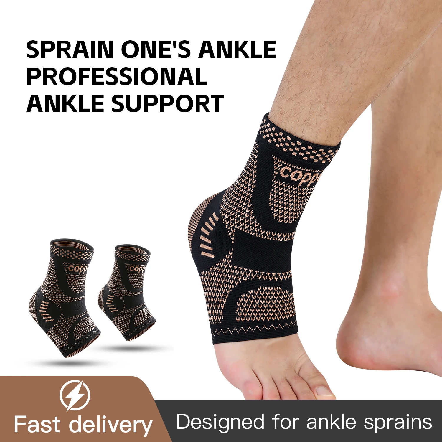 1pc Adjustable compression copper fiber ankle support, suitable for men and women, running, hiking, basketball, ankle support