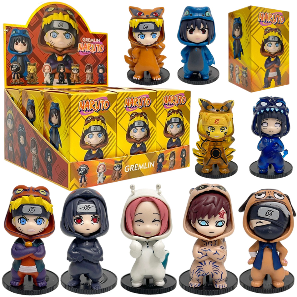 Anime 8cm Naruto 9pcs Set Random Blind Box Haruno Sakura Kakashi Sasuke Action Figure Movie Model Toy Birthday