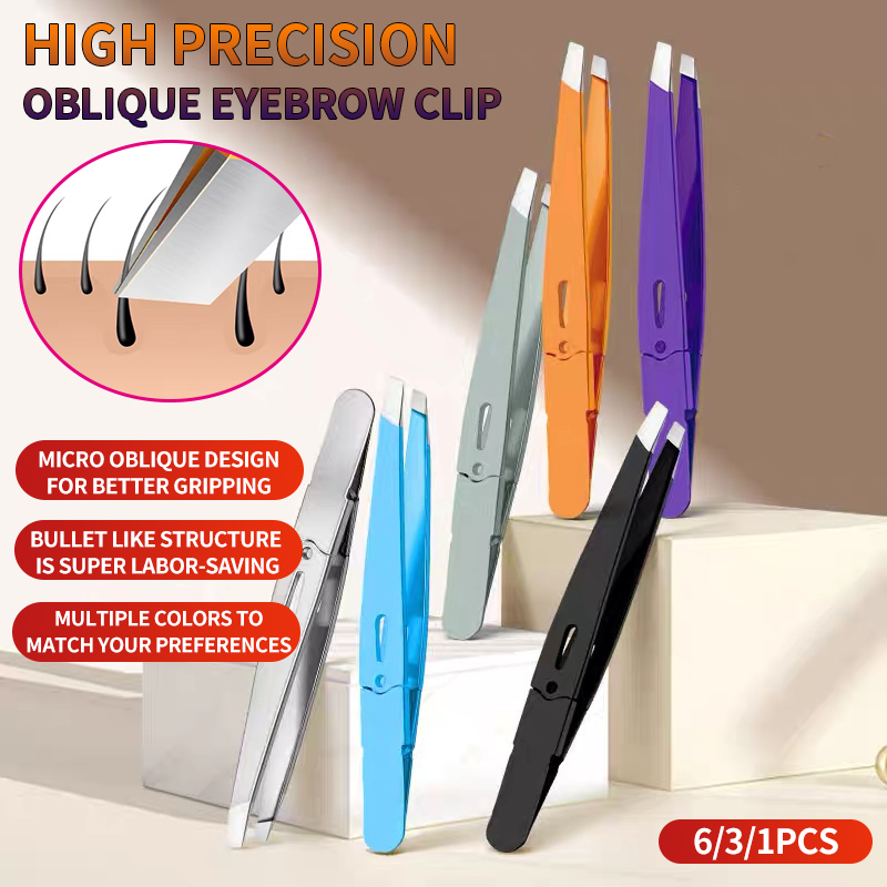 6/3/1pcs Eyebrow Clip Tweezers - Oblique Mouth Hair Pulling Beard False Eyelashes Double Eyelid Patch - High Precision Portable dr. eyemo