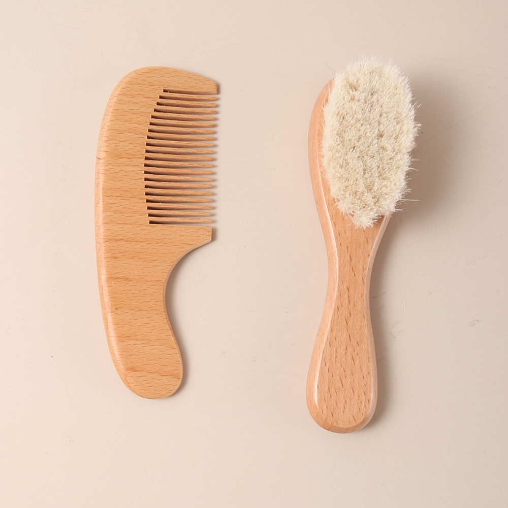 baby wool hair brush comb set laser engrave cute animal hello world newborn baptsim