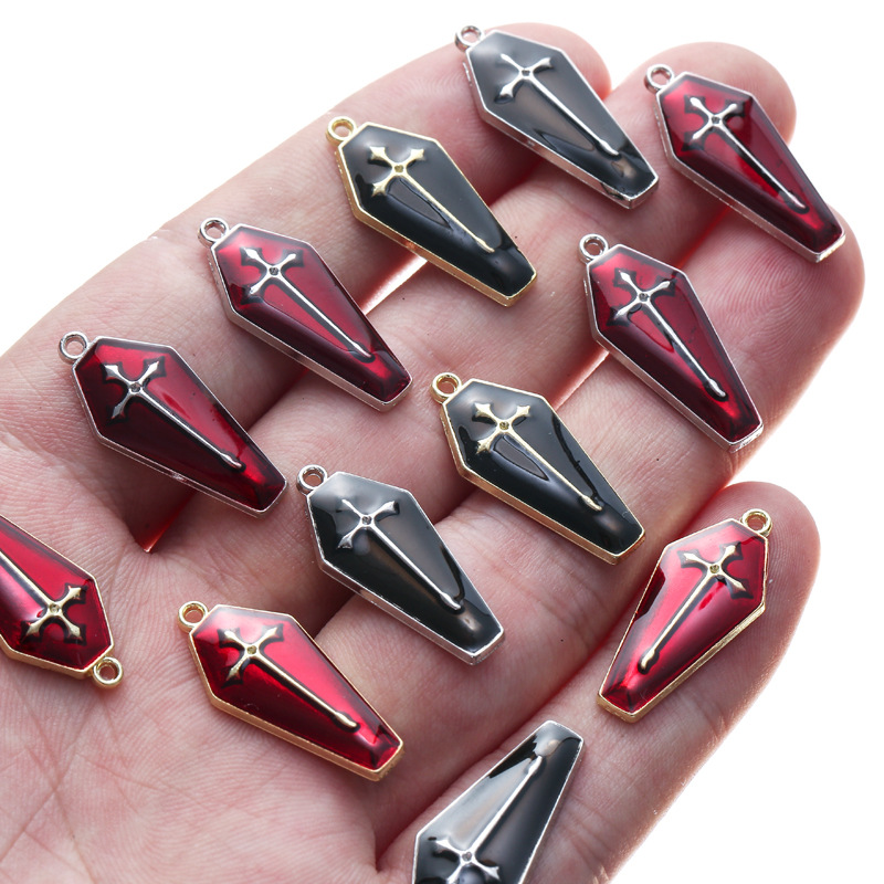 10Pcs/pack Vintage Halloween Colorful Cross Enamel Charms Pendant For Diy Women Men Necklaces Jewelry Making Accessories