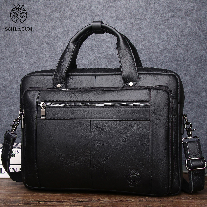 SCHLATUM Genuine Leather Briefcases Hard For Men 16 Inch Office Bussiness Computer Bag Luxury Vintage Handbags
