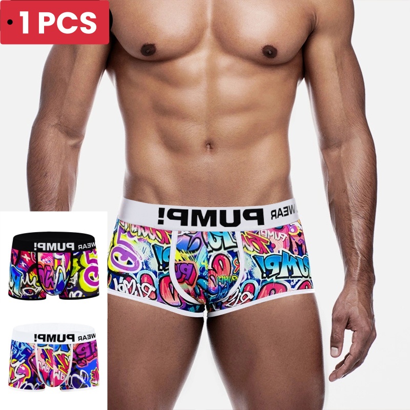 1PCS MP Underwear Men Boxershorts Low Waist Bikini Man Boxer Shorts Funny Graffiti Men Trunks Gay Men Underwear Boxer MP225