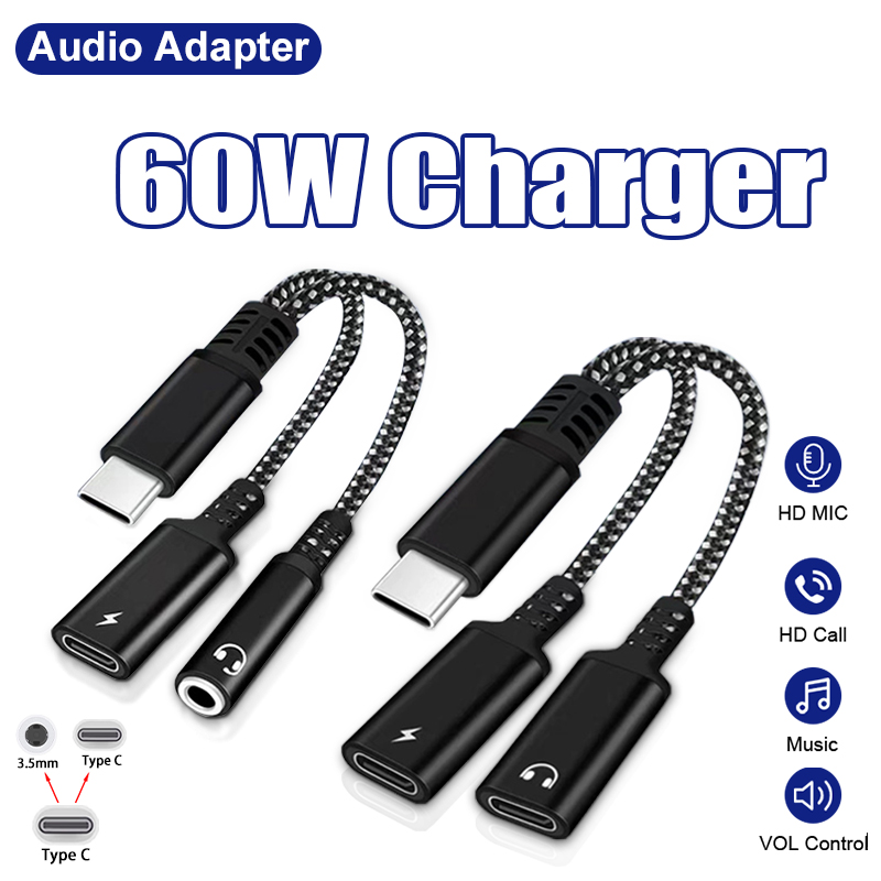 NNBILI 2in1 1in1 USB Type C to 3.5mm Headphone Audio Aux Jack Adapter PD 60W Fast Charging Cable for iPhone 15