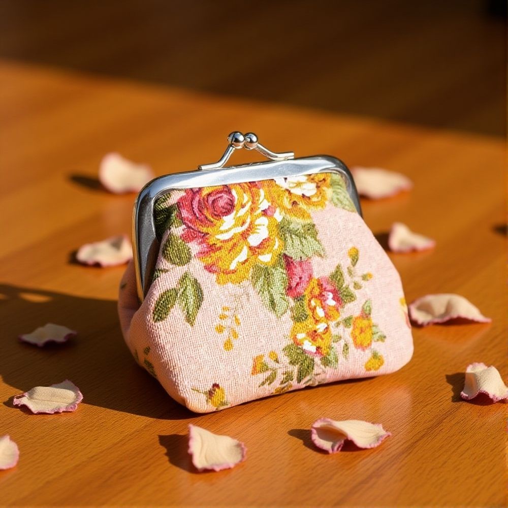 Fashion Retro Style Portable Mini Coin Bag Floral Rose Pattern Compact Coin Purse Canvas Change Purse Girls Use