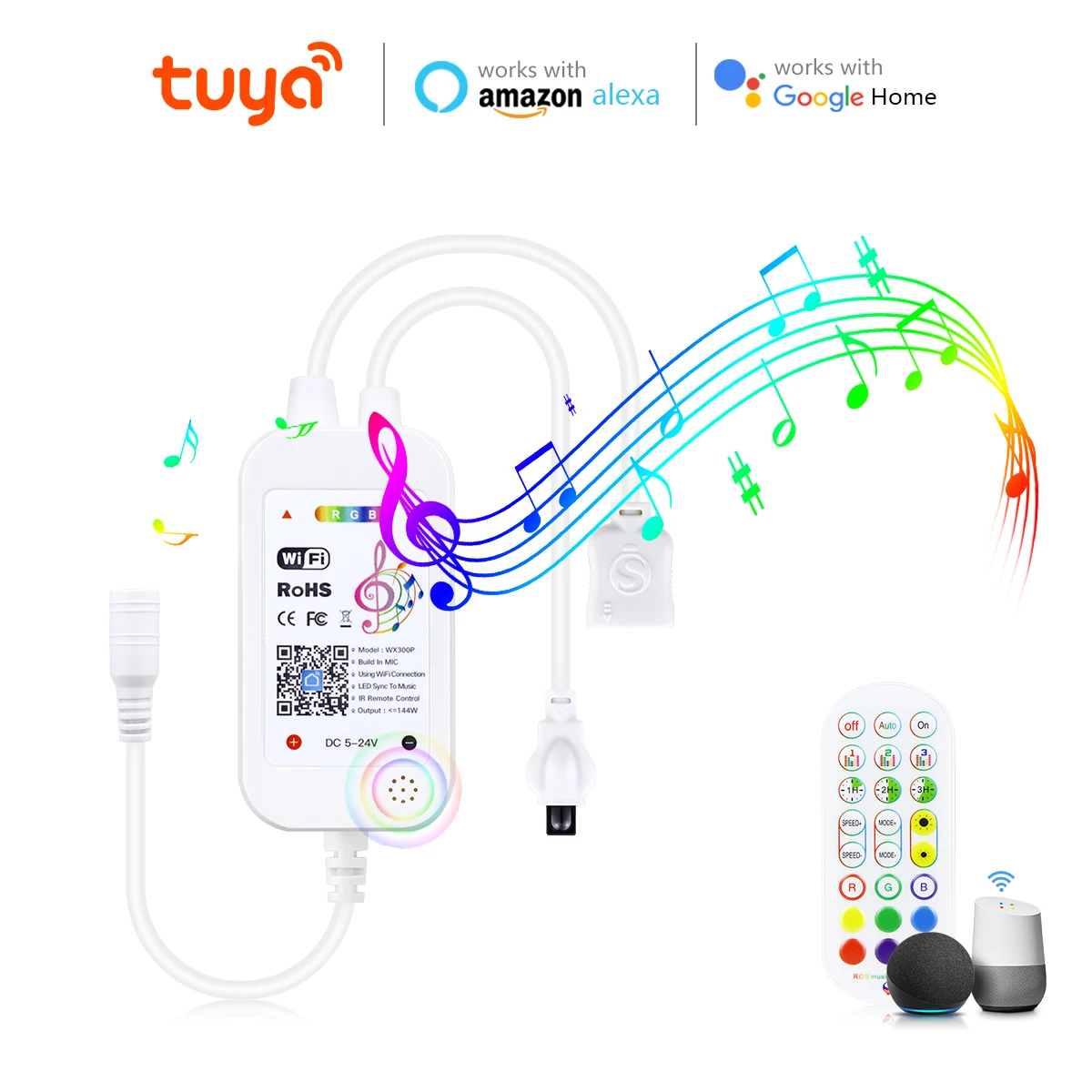 DC5V-24V TUYA RGB Controller Built-in MIC Music Play Support SmartLife Alexa Home APP Voice Control For LED Strip Light lightify