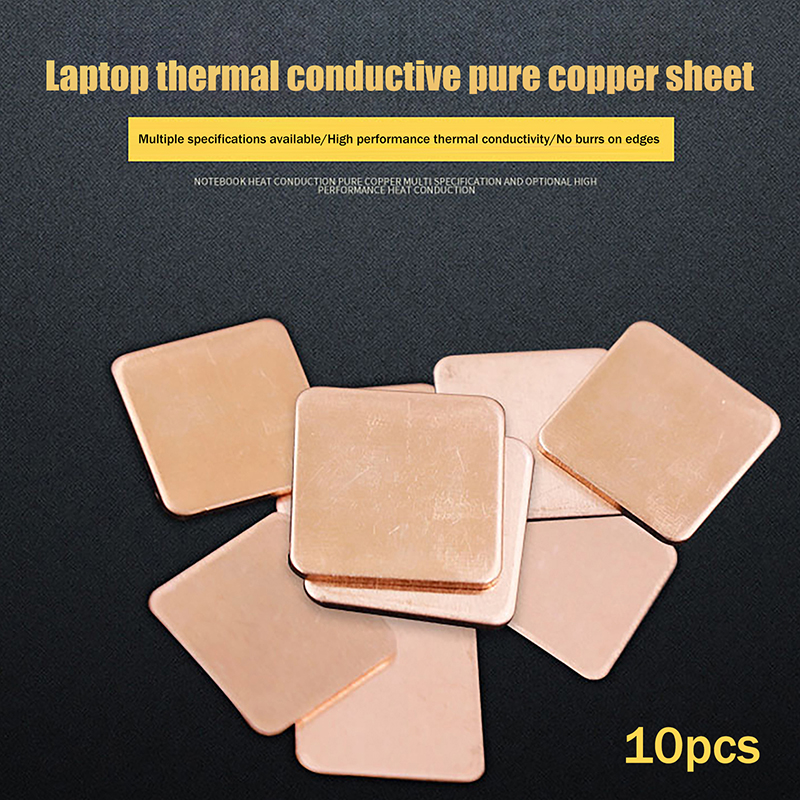 10Pcs 0.1-0.6mm Copper Thermal Pad Sheet For Laptop GPU CPU Chip Cooling Heatsink Plate Strip RAM Repair