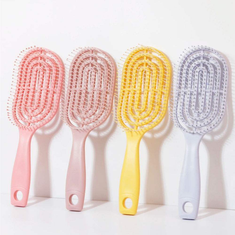 Portable Hollow Elastic Massage Comb - Oval Scalp Massage Brush for Real Hair & , Salon-Grade Styling Tool