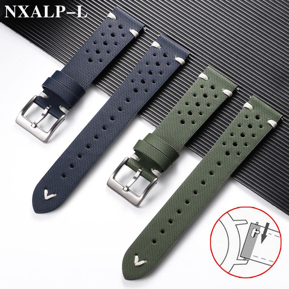 Sailcloth Strap Breathable Leather Watch Band 18mm 20mm 22mm for Omega for Seiko Straps Butterfly Buckle Bracelet Quick Release