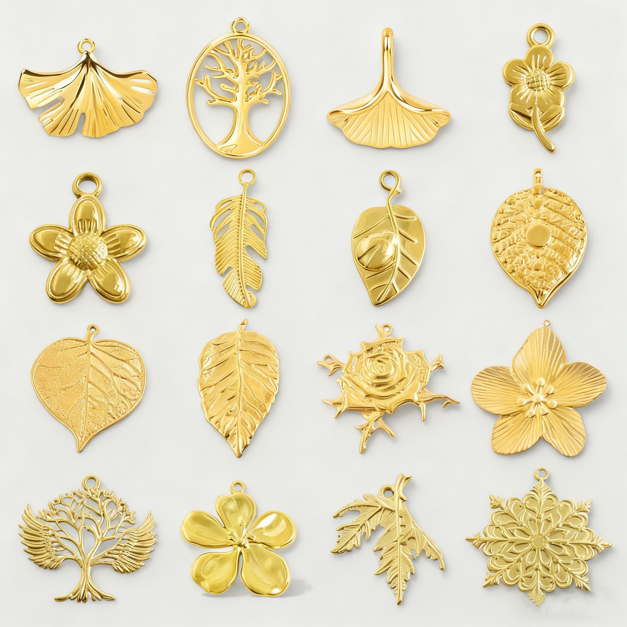 6pcs Fashion High Quality Plant Series Pendant Big Rose Leaves Tree Of Life Stainless Steel Charm Pendants DIY Jewelry Making