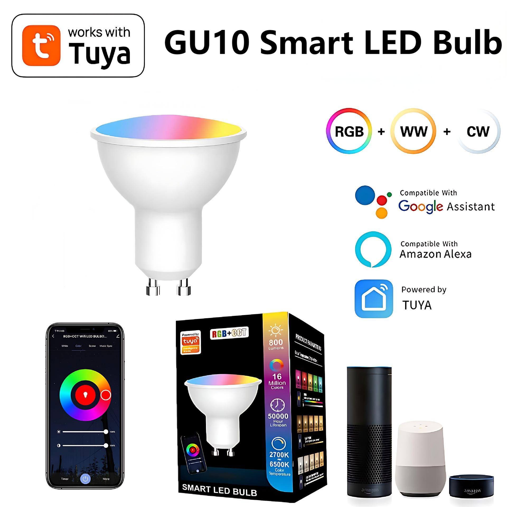 110V 220V GU10 Tuya WiFi LED Light Bulb 5/7/9W RGB Dimmable Spotlights Smart LIfe APP Work with Alexa Home Eye Protection