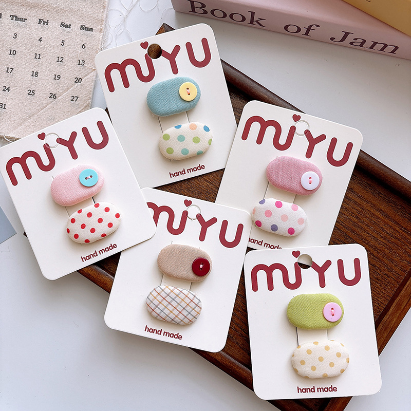 2PCS Cute Korean Style Kids Polka Dot BB Hair Clips, Small Candy Color Oval Side Hairpins for Girls