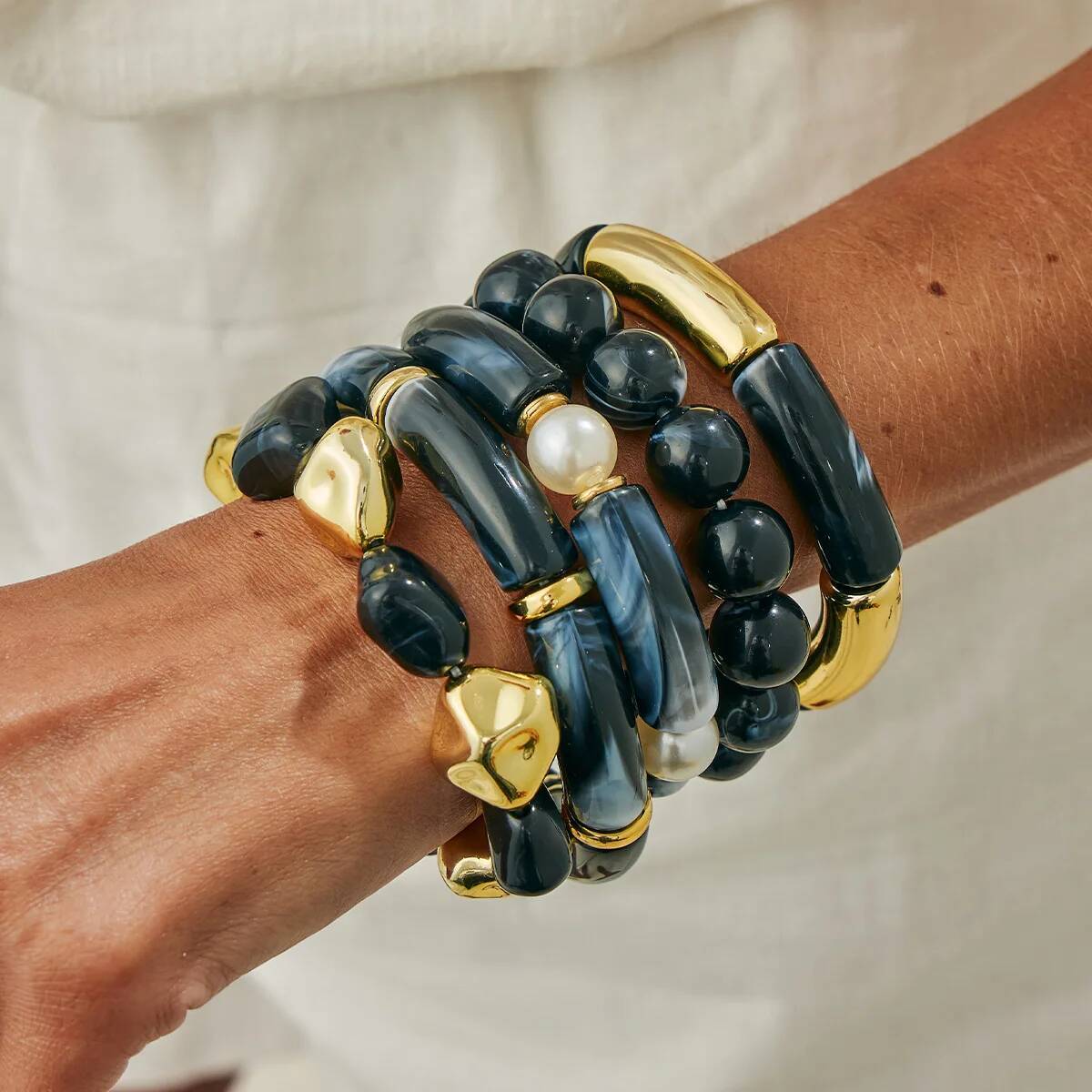 IngeSight.Z Vintage Bohemian Retro Black Beaded Bracelets Women Boho Stretch Bangles Bracelet Charms Femme Party Trendy Jewelry