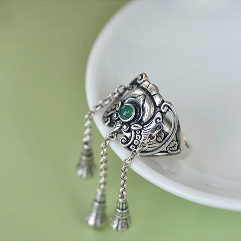 Vintage Ethnic Style Inlaid Imitation Jadeite Adjustable Rings for Women 2023 New Creative Party Vacation Jewelry Girl ja 3