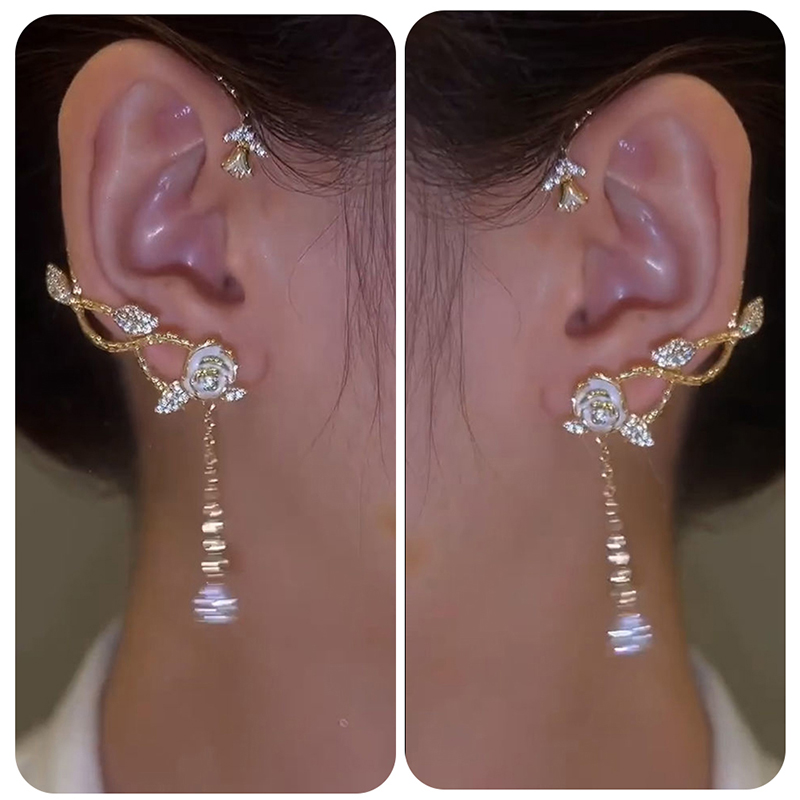 Hot Sale 1Pcs Sparkling Zircon Leaf Flowers Without Piercing Ear Clips For Women Elf Earrings Wedding Jewelry