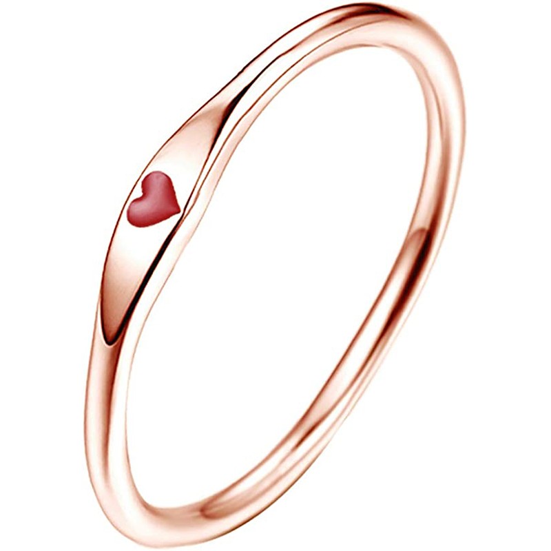 Huitan Black/Red Heart Enamel Finger-ring for Friends Silver Color/Rose Gold Color Thin Rings Women Statement Jewelry 2023