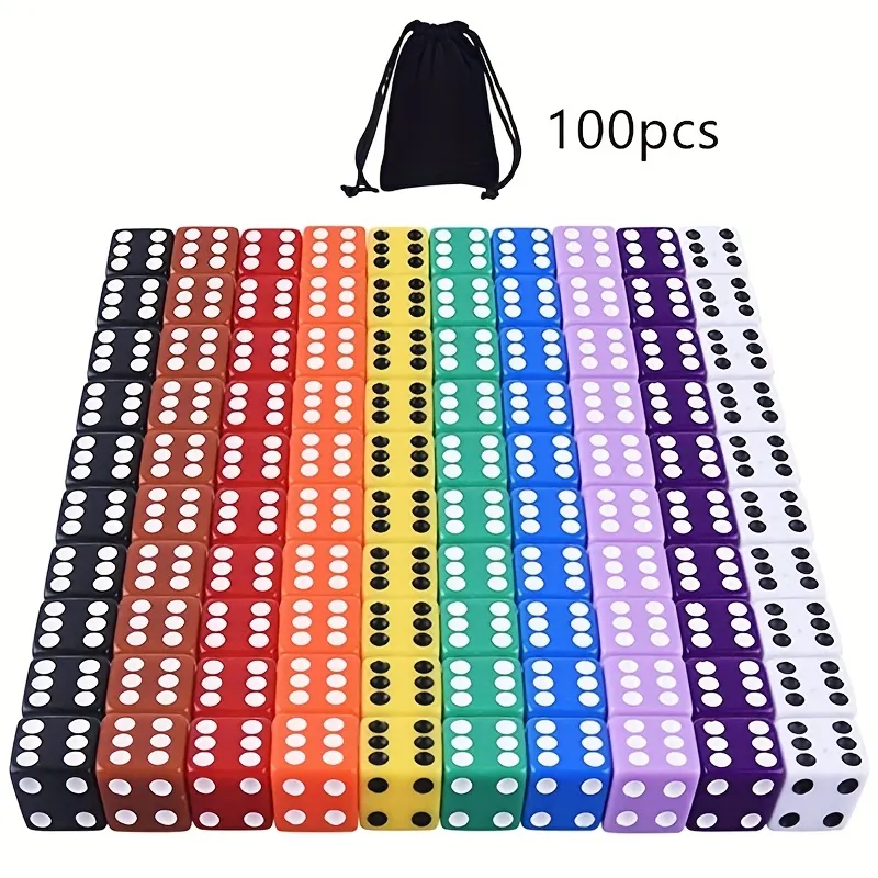100 Pieces, 50 Pieces, 10 Pieces, A Set Of Acrylic Dice 0.62-inch Game Dice, Math Games -10 Colors，Free Velvet Storage Bag
