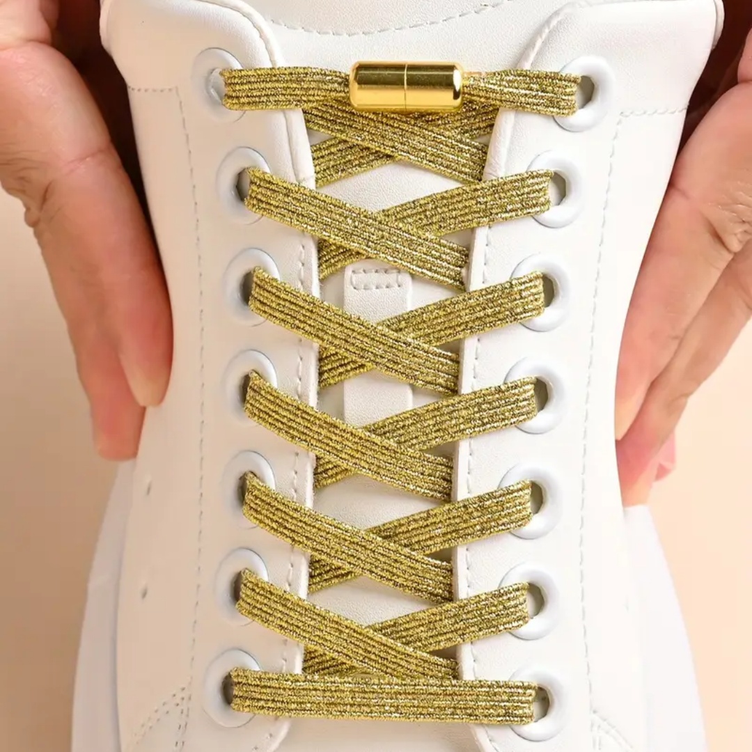 1Pair No Tie Shoe Laces Colorful Buckle Golden Shoelaces Pearl Light Colorful Fashion Without Ties Elastic Laces