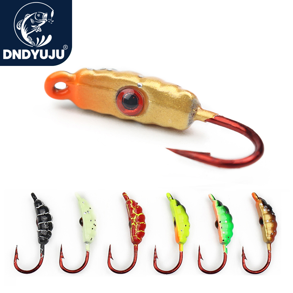 HOT 4pcs or 6pcs 23mm/1.5G Ice Fishing Lure Maggot Worm The New Metal Bait Ice Jig 6 Color Mini Lead Winter Fishing Hook
