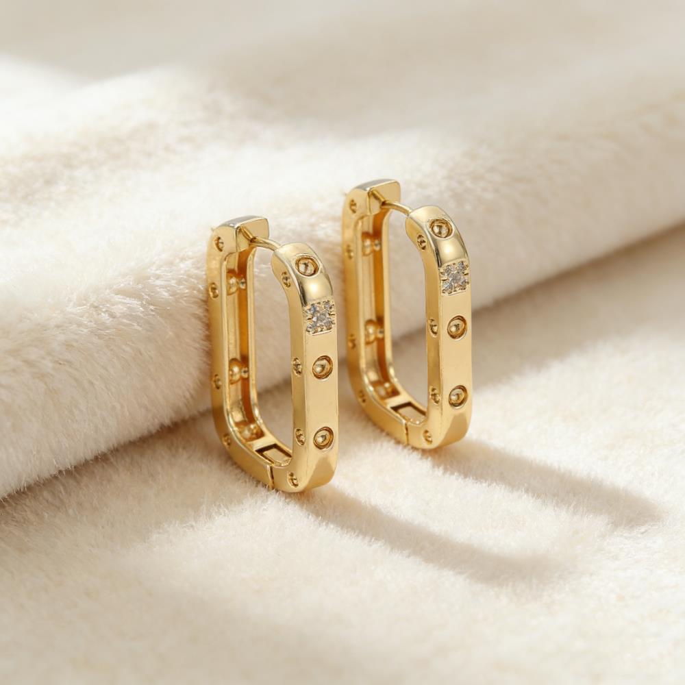Hip Hop U Shaped Geometric Hoop Earrings For Women Gold Silver Color Female White Zircon Ear Buckle Wedding Jewelry
