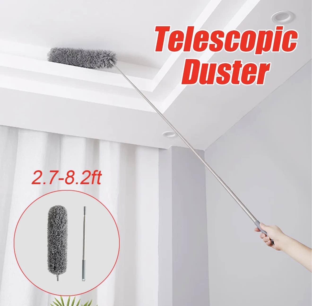 Microfiber Feather Duster Bendable & Extendable Fan Cleaning Duster with 100 inches Expandable Pole Handle