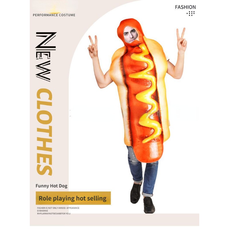 High Quality Couple Costume Halloween Funny Hot Dog Onesie Hot Dog Cosplay Costumes Stage Show Hot Dog Costumes