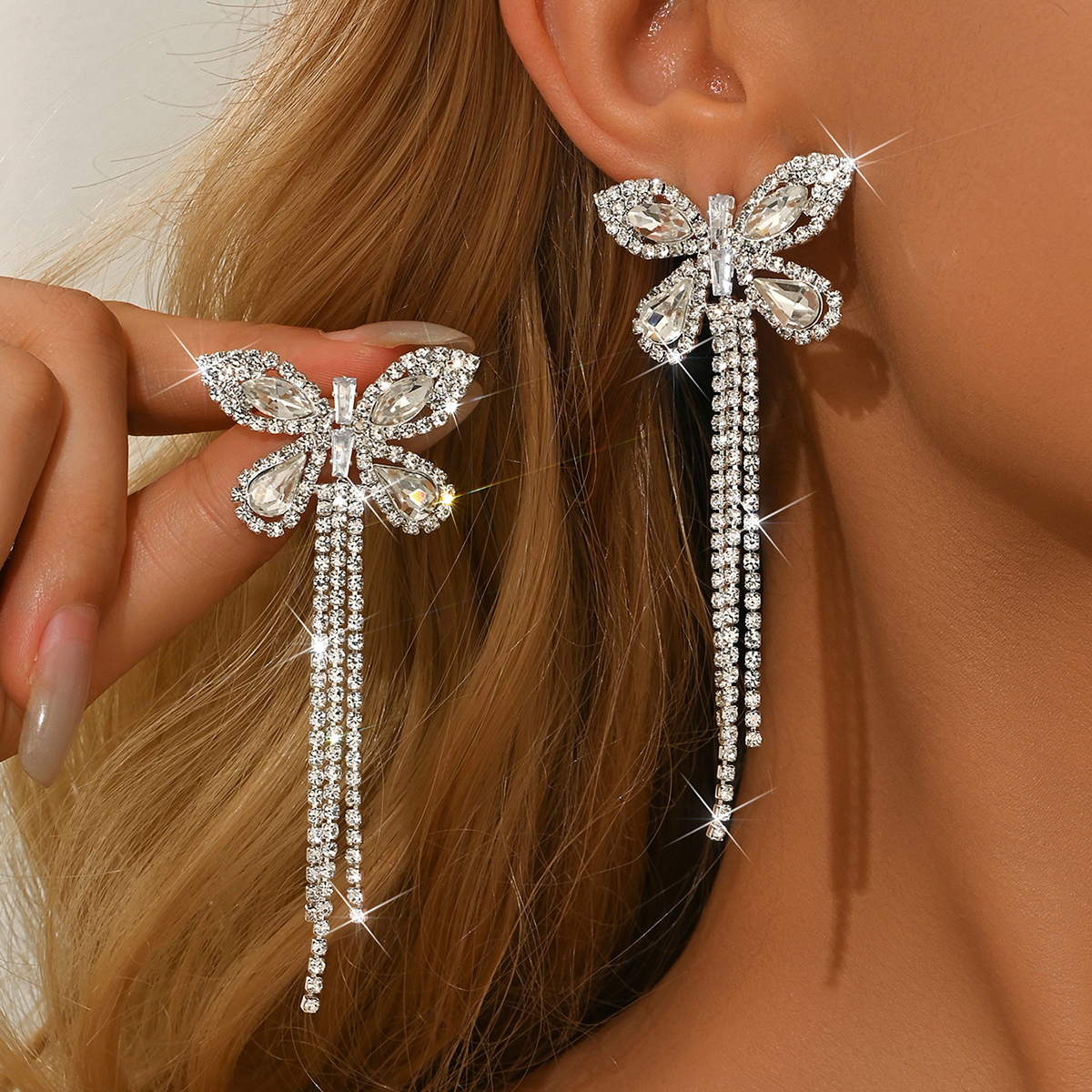 1 pair of sparkling and cute butterfly earrings, earrings, bridal wedding dress, shopping and dating accessories to wear