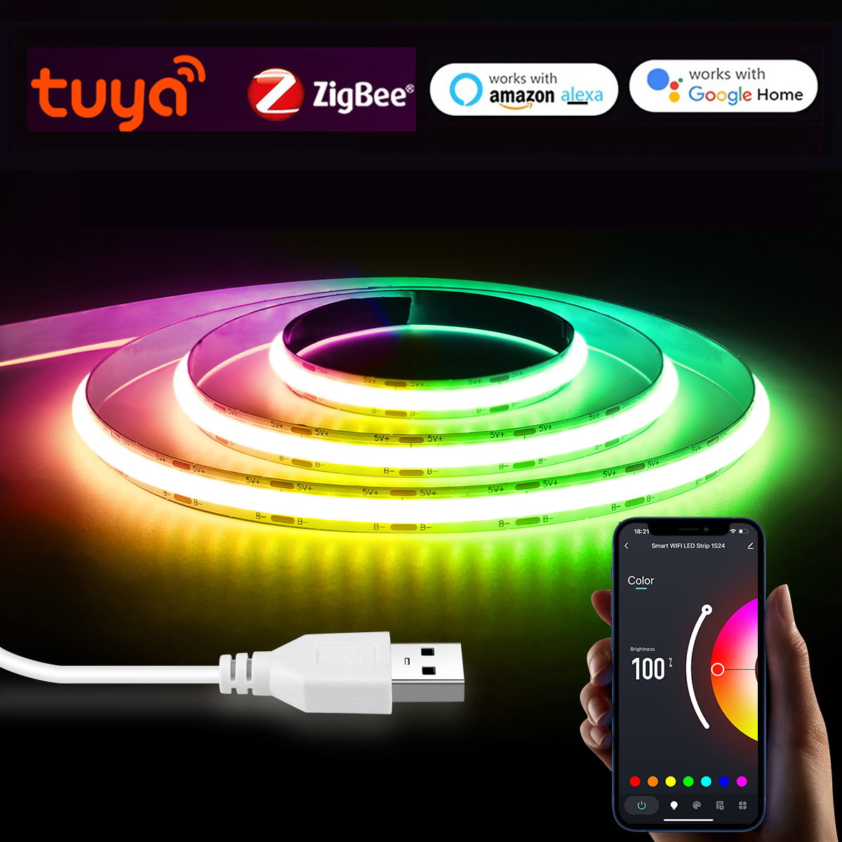 Zigbee RGB LED Strips for Tuya Smart Home DC 5V USB Warm/White With Smart Switch Neon Light LED Tape Outdoor Dimmable Wifi Lamp lightify
