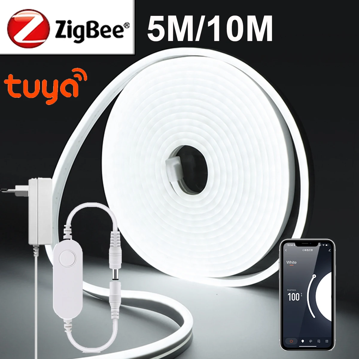 AC220V To DC24V Tuya Smart ZigBee Neon LED Strip Light Waterproof LED Tape Lights Ribbon Home Room Wall Kitchen Cabinet Lighting lightify