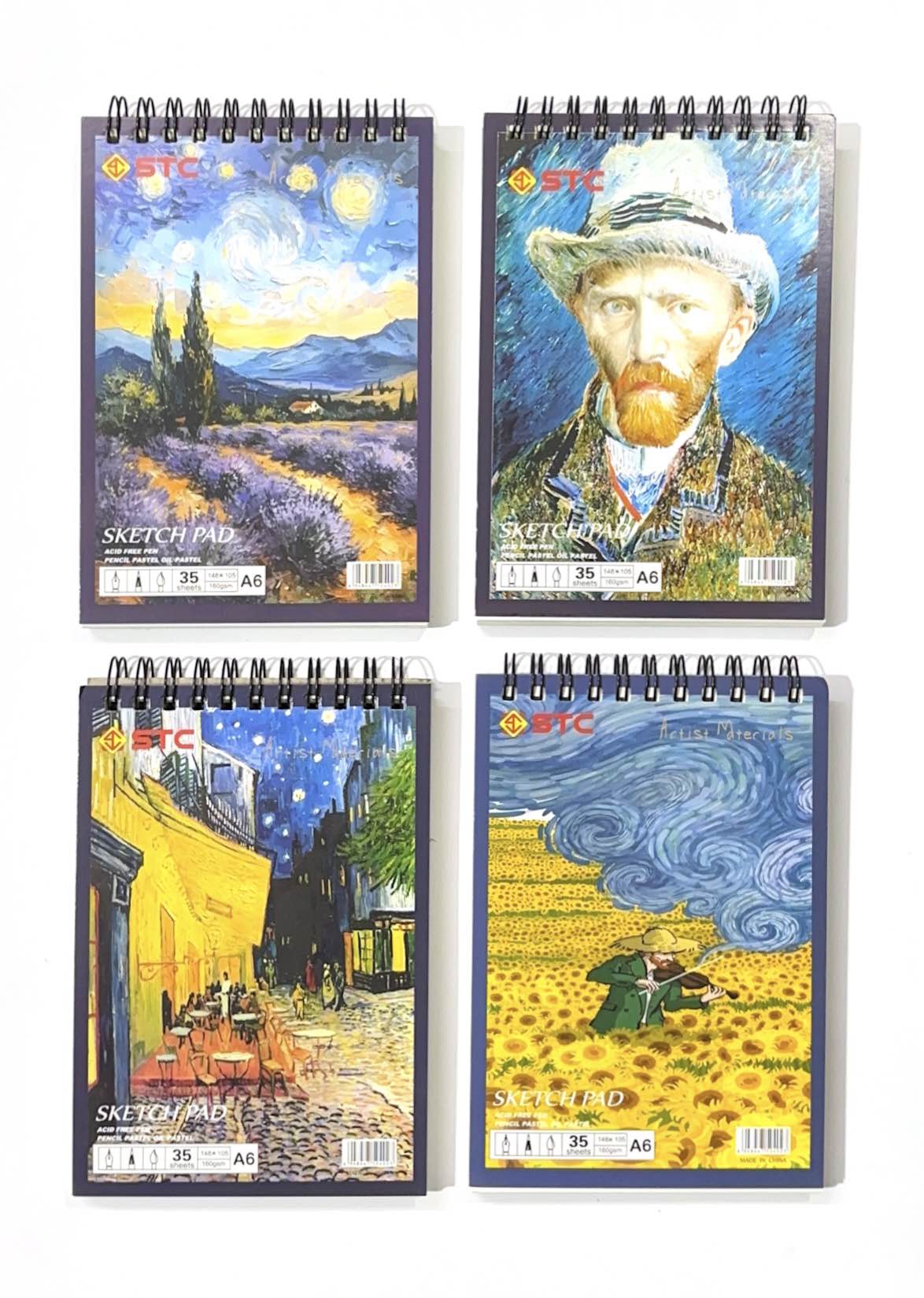 Set of 4 A6 Sketch Books Assorted Design 35 sheets 160gsm