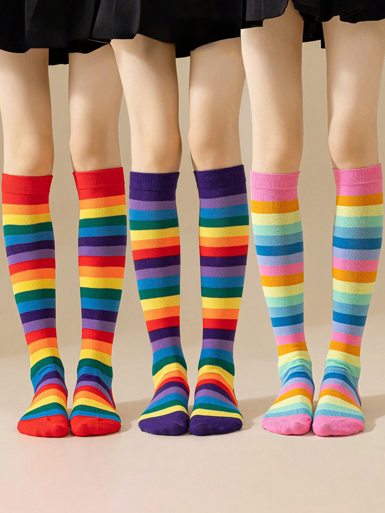 Kids Colorful Striped Tube Socks 1 Pair of Girls' Rainbow Mid-Calf Socks, Soft Breathable for Children Aged 2-9 Years Daily Wear