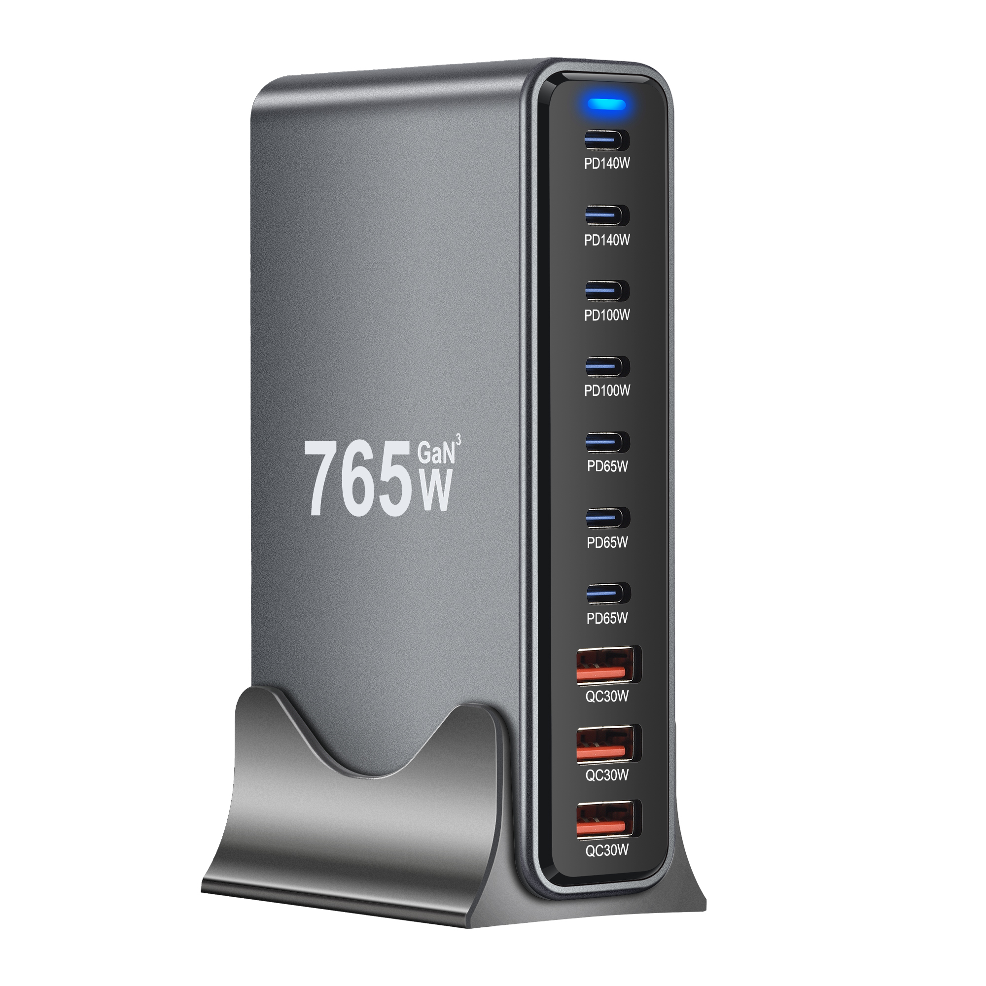 New 765W GaN Fast Charge 3.0 10-Port PD Charger (7C3A) for Mobiles & Tablets-Portable Convenient