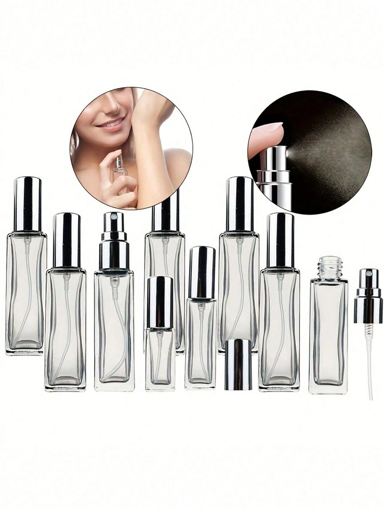 10/8/5/3/2/1 transparent glass separate bottle 5ml 10ml 20ml square perfume spray bottle empty bottle