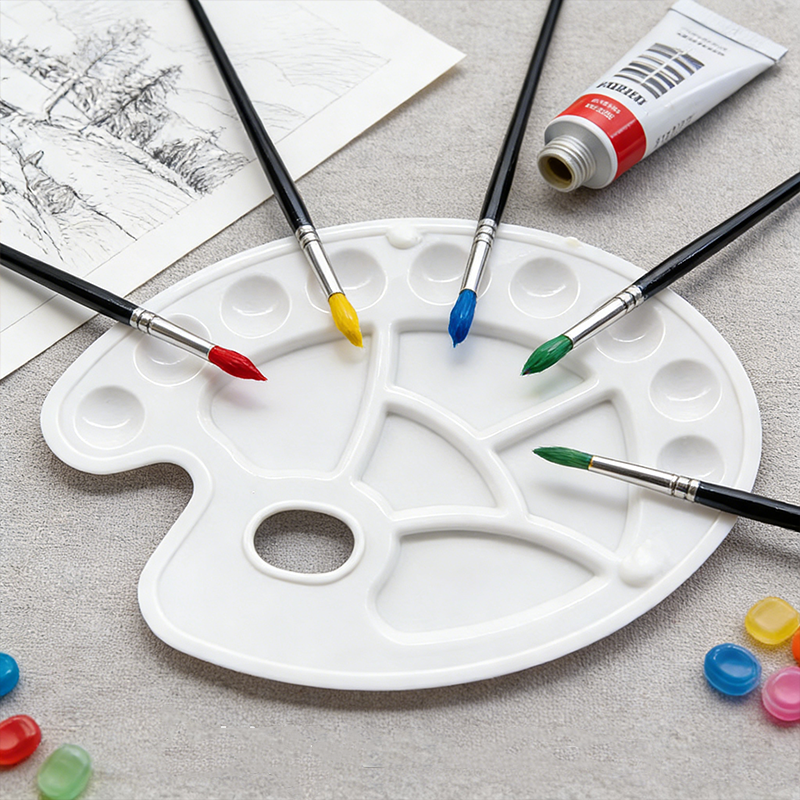 Multi-Well Plastic Paint Palette with Thumb Hole - Artist Mixing Palette for Watercolor, Acrylic & Oil Painting