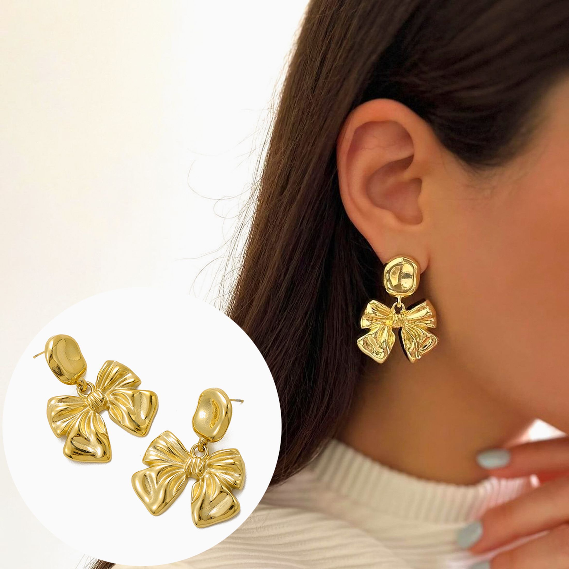Sweet and fashionable bow shaped earrings, cute bow, stainless steel, suitable for women's daily wear and as a