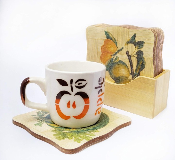 Natural Bamboo Tea Coaster With 1 Stand And 6 Pieces Coaster