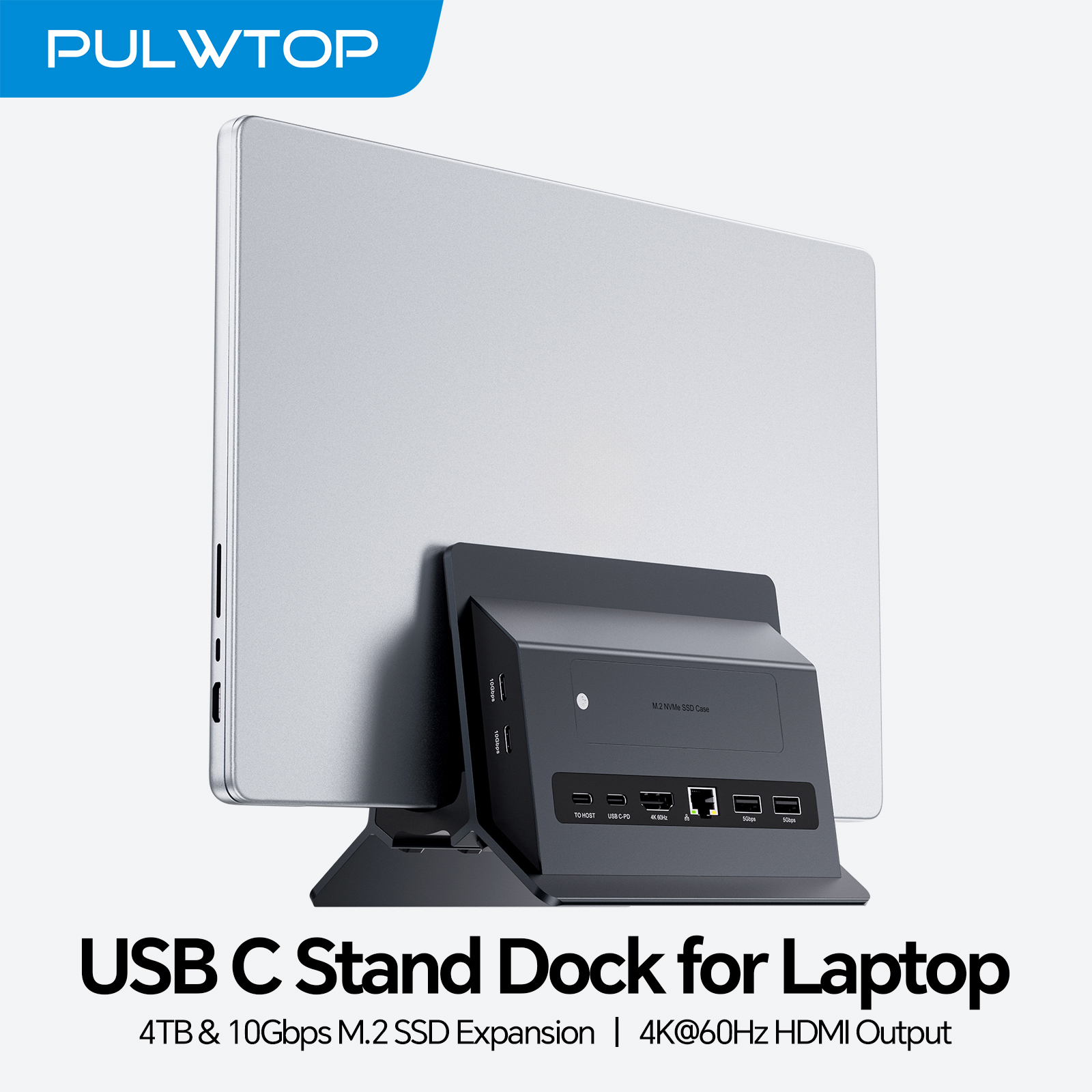 PULWTOP Vertical USB C Docking Station With M2 SSD Enclosure HDMI RJ45 PD For MacBook Pro Air Laptop Devices