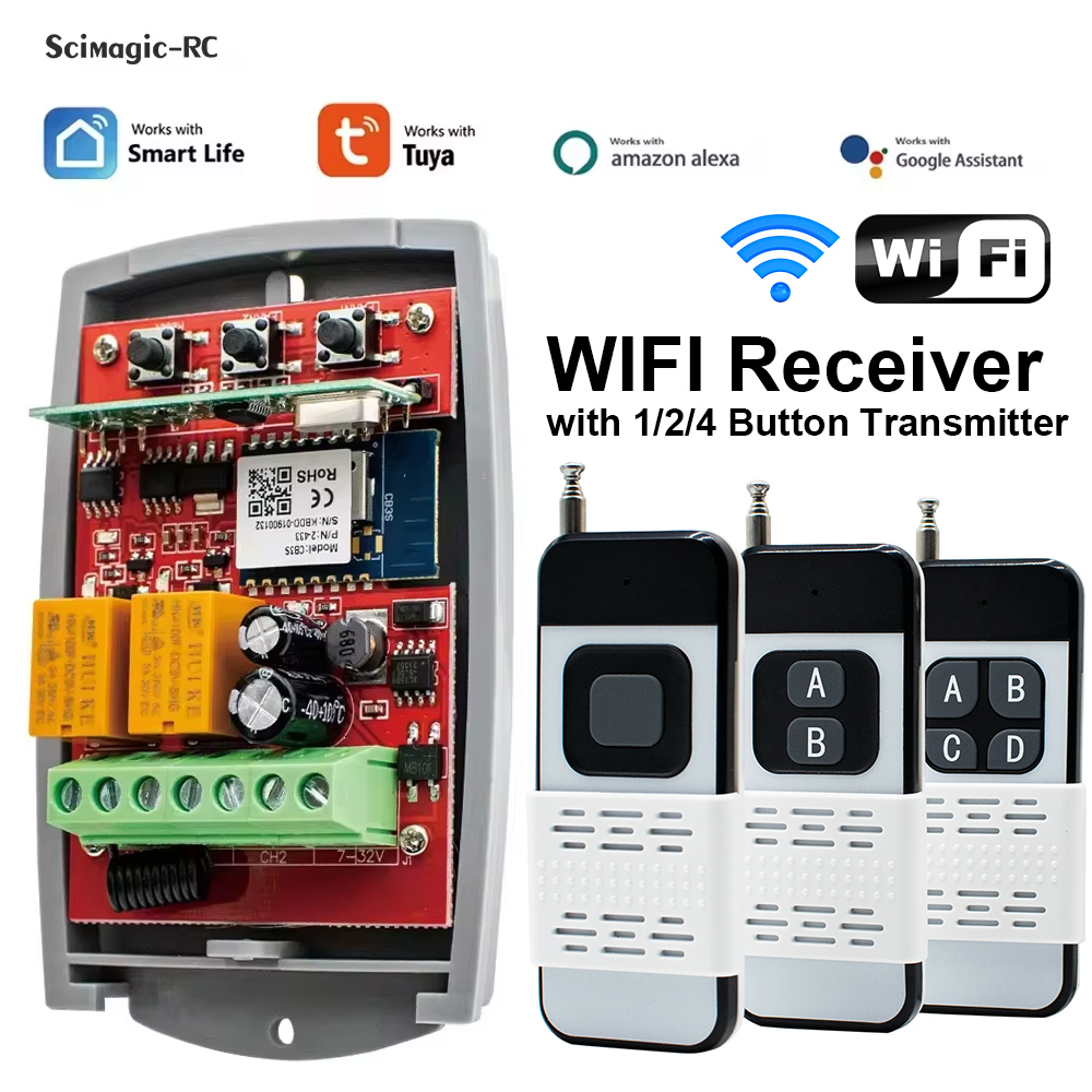Smart Tuya Wifi Garage Door Opener Controller Open Gate Rf Switch Module 2ch 7-250v Receiver With 1/2/4 Buttons Transmitter