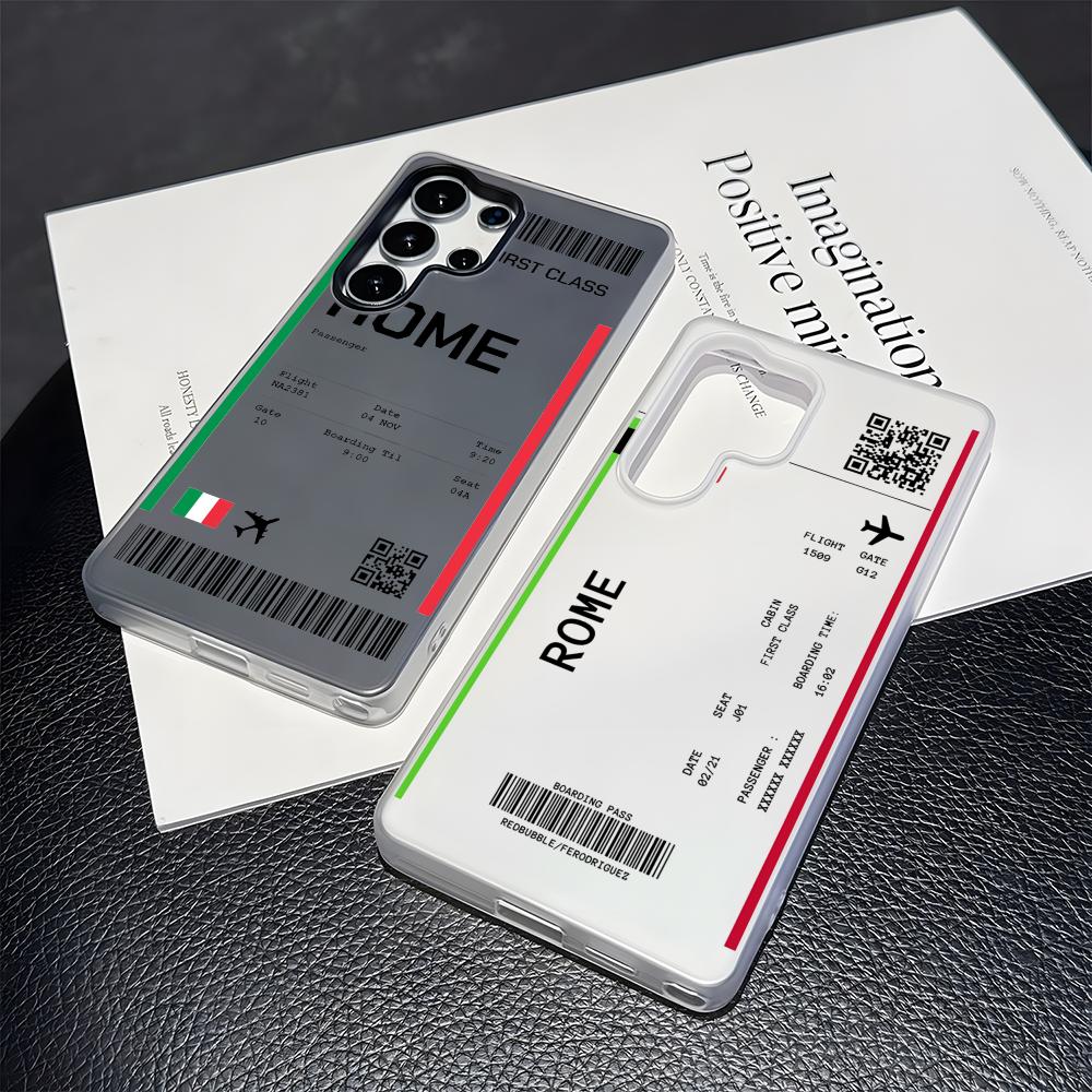 Plane Travel Ticket Italy Phone Case For S25 S24 S23 Ultra Jelly Clear Case Soft TPU 2-in-1Shockproof Cover